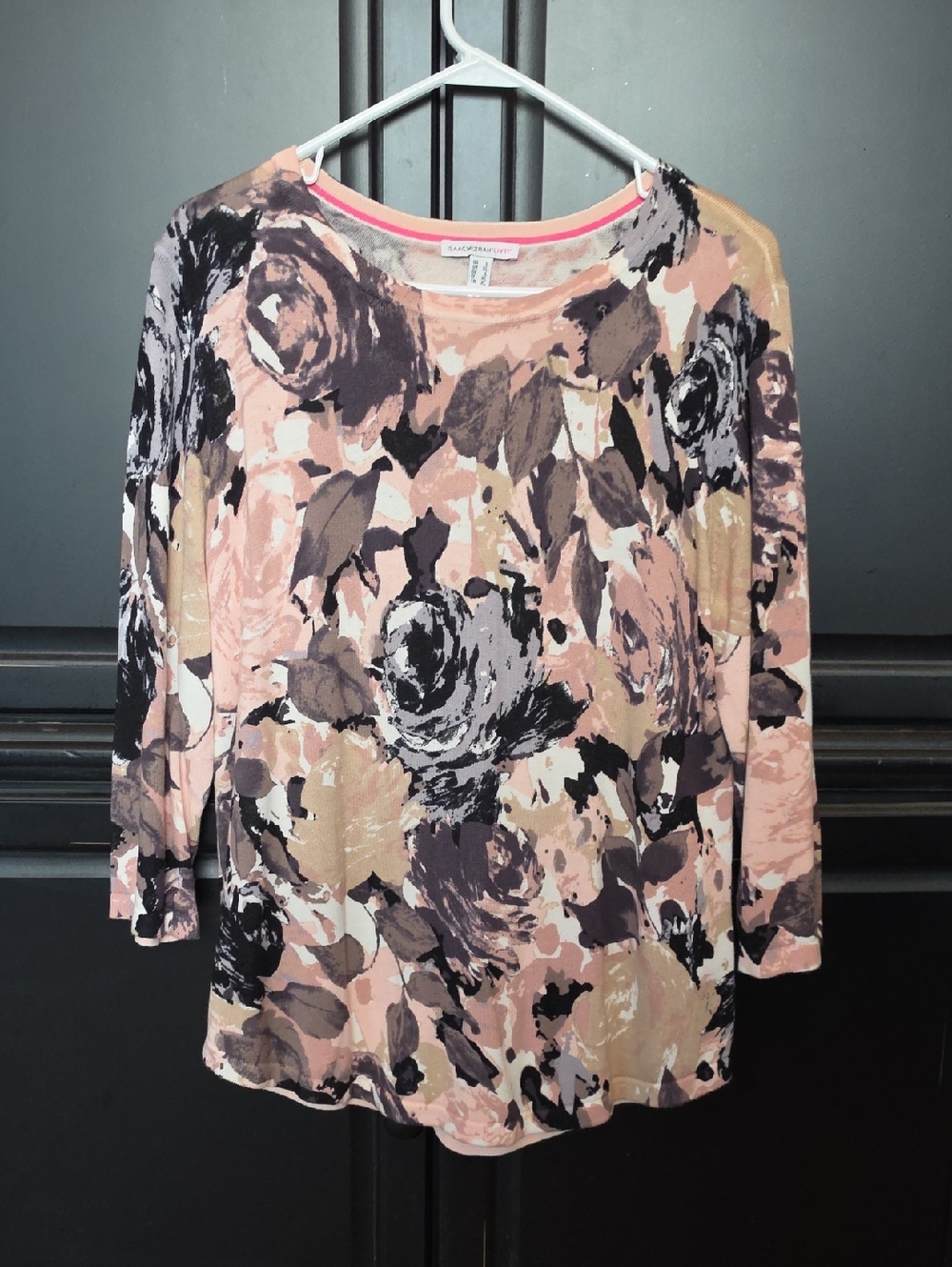 Isaac Mizrahi Pink Multi Floral Long Sleeve Tee